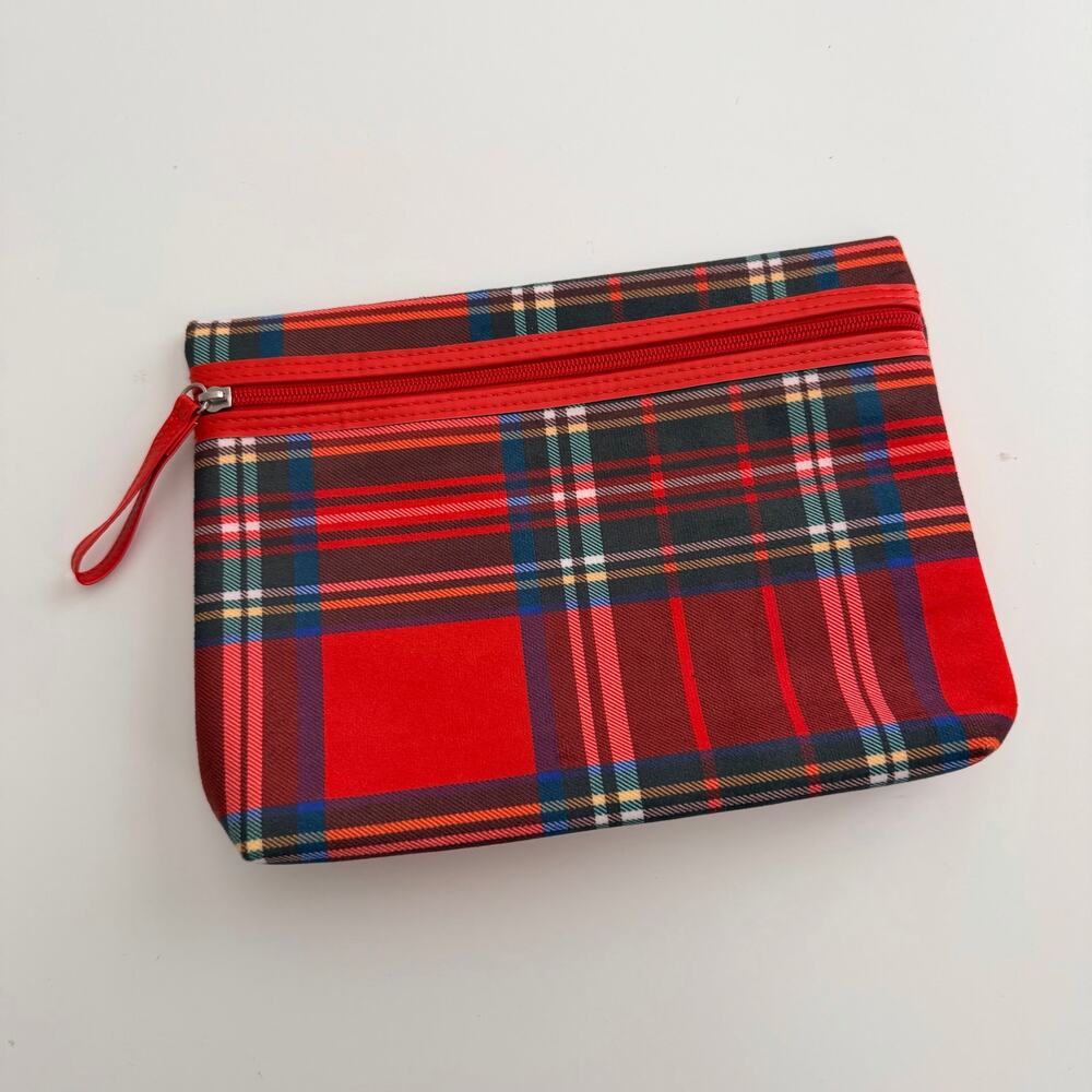 Ulta red plaid zip pouch makeup bag